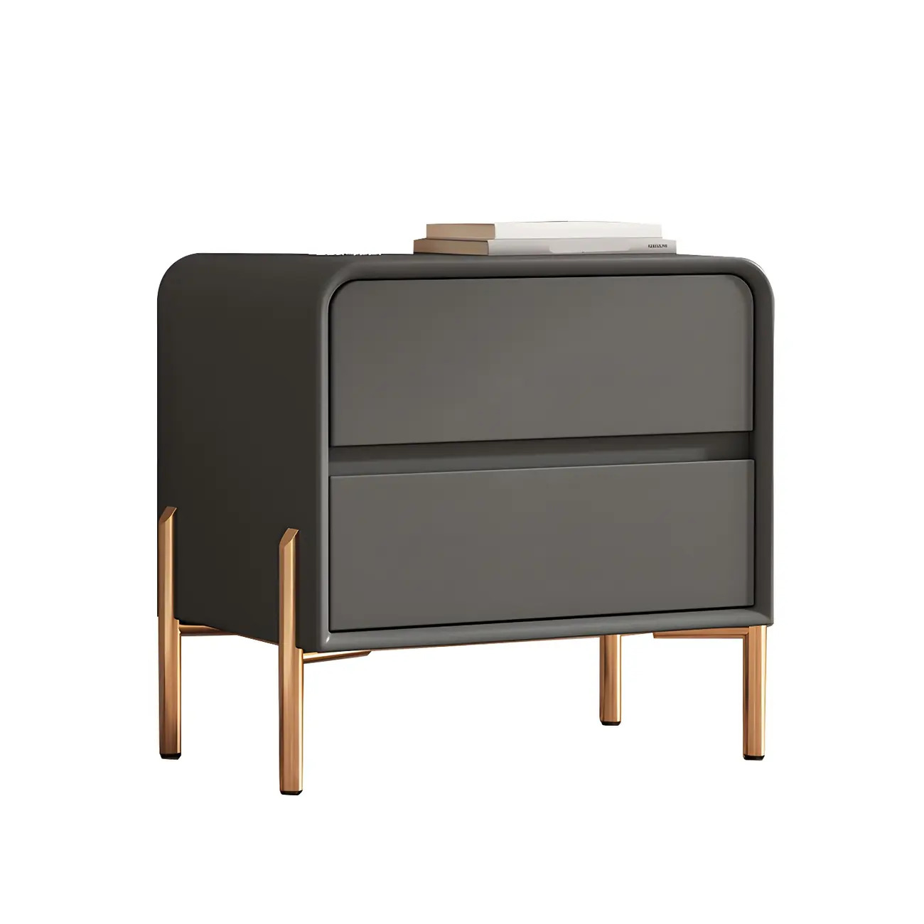 Morandi Short Leather Wood 2 Tiers Nightstand with Legs Image - 15 | homeyfad