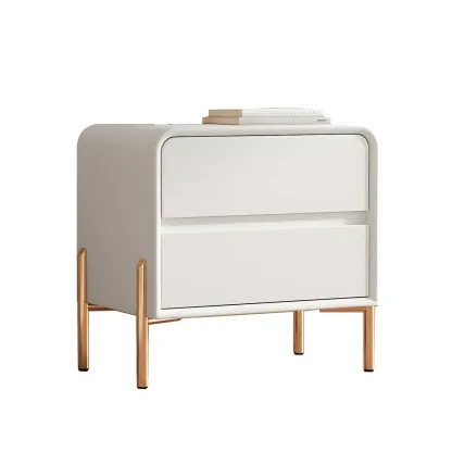 Morandi Short Leather Wood 2 Tiers Nightstand with Legs Image - 16