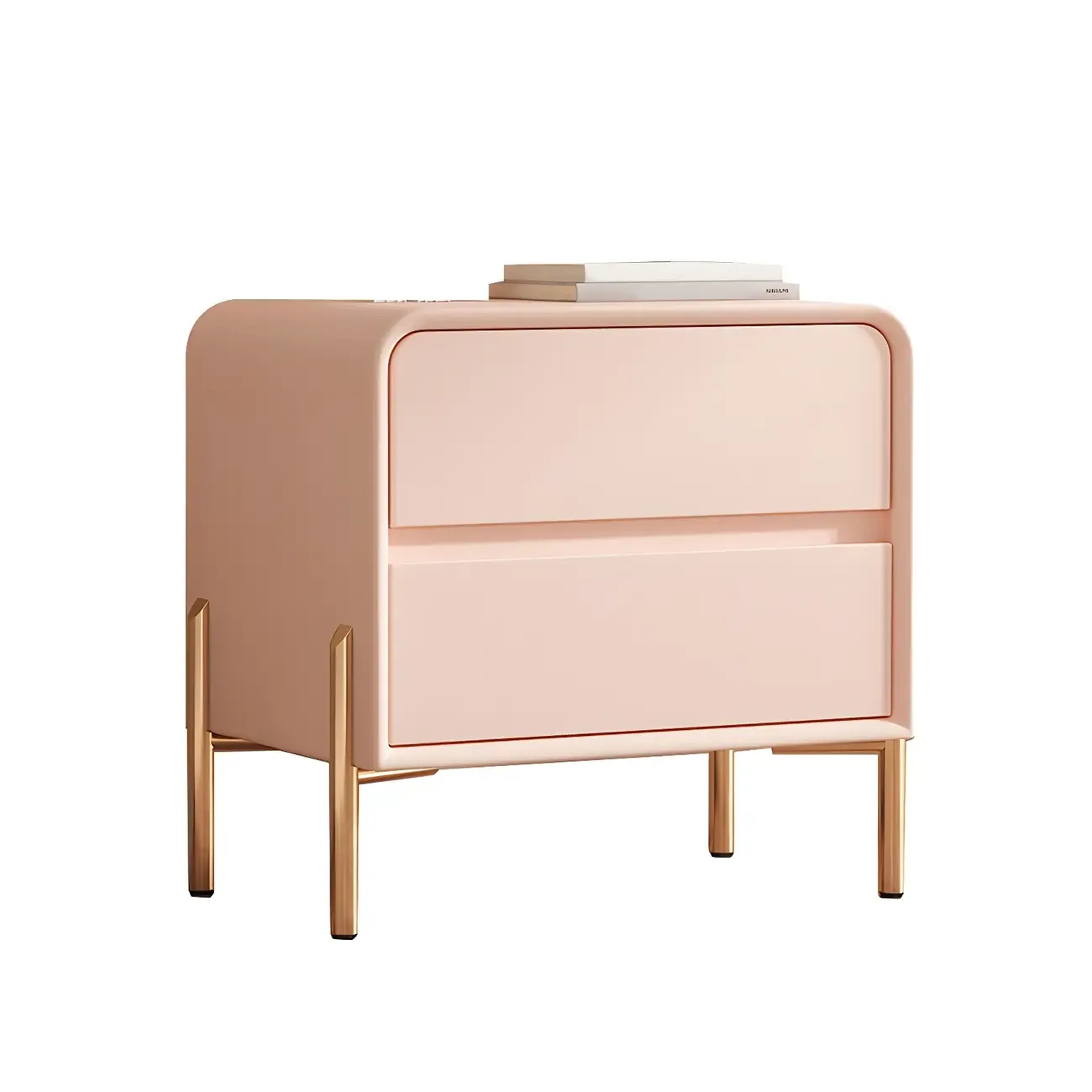 Morandi Short Leather Wood 2 Tiers Nightstand with Legs Image - 19