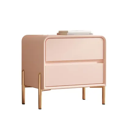 Morandi Short Leather Wood 2 Tiers Nightstand with Legs Image - 19