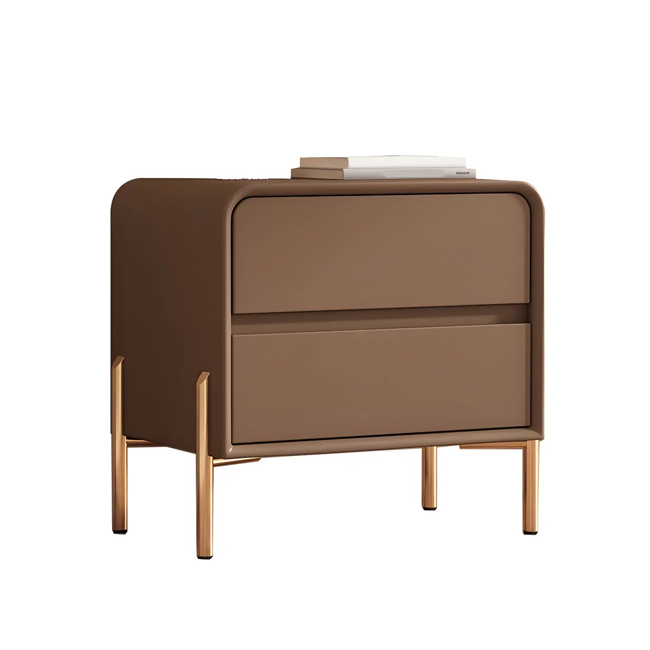 Morandi Short Leather Wood 2 Tiers Nightstand with Legs Image - 20 | homeyfad