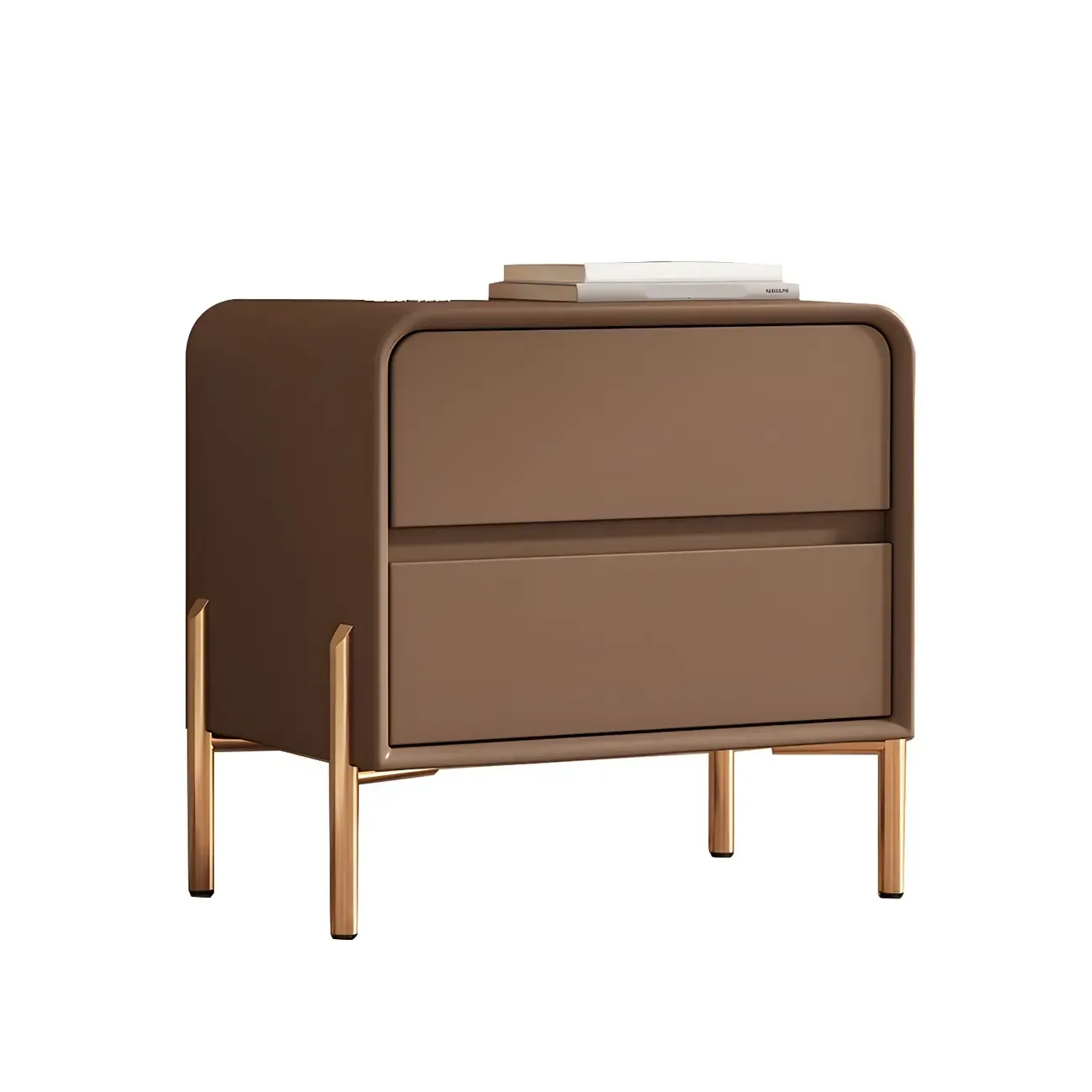 Morandi Short Leather Wood 2 Tiers Nightstand with Legs Image - 20