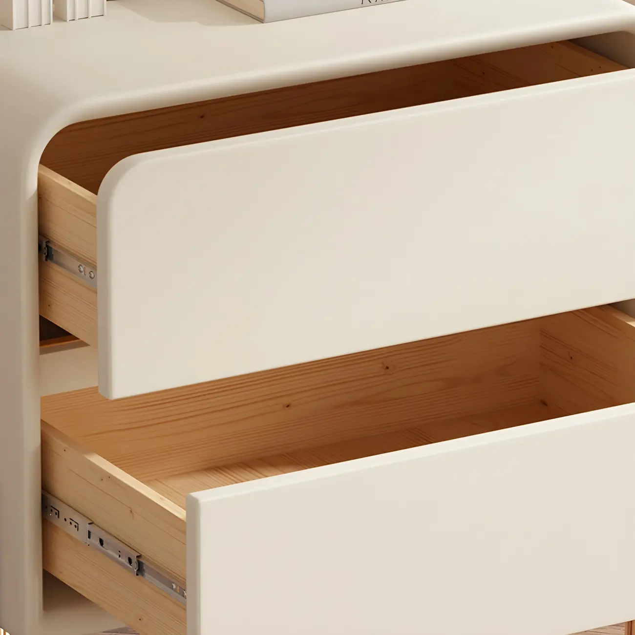 Morandi Short Leather Wood 2 Tiers Nightstand with Legs Image - 6 | homeyfad