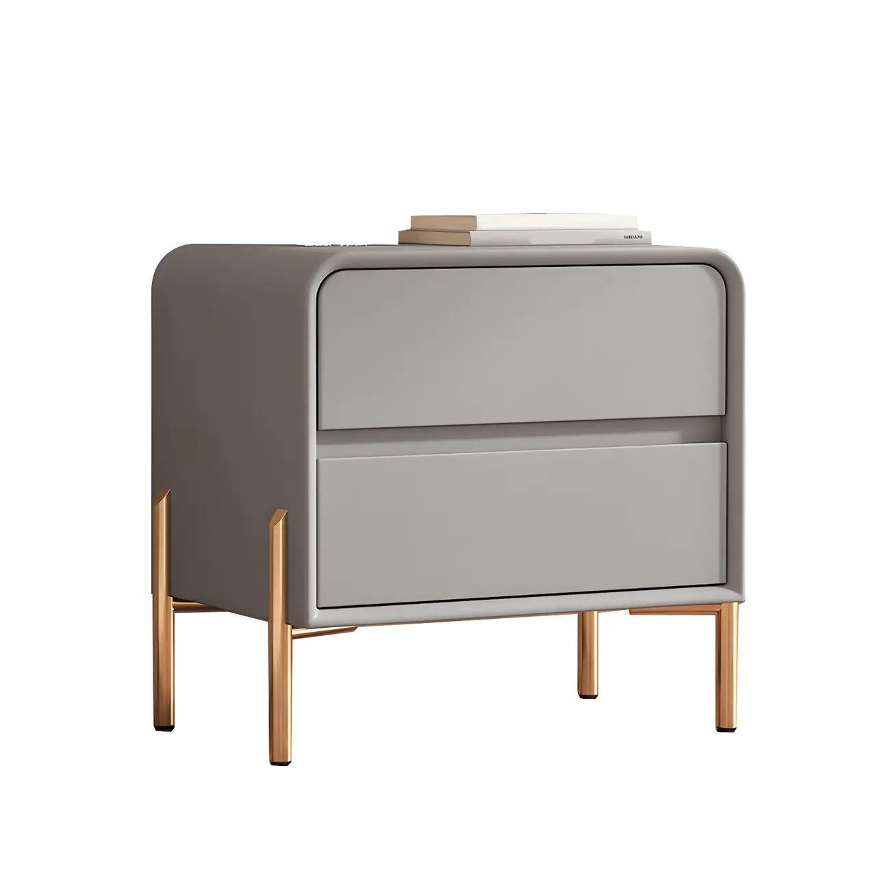 Morandi Short Leather Wood 2 Tiers Nightstand with Legs Image - 21 | homeyfad