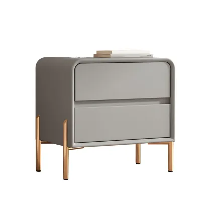 Morandi Short Leather Wood 2 Tiers Nightstand with Legs Image - 21