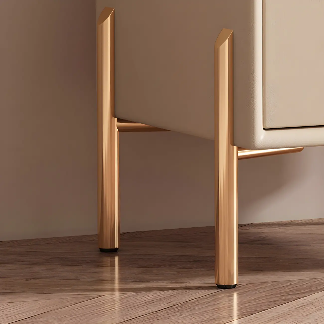 Morandi Short Leather Wood 2 Tiers Nightstand with Legs Image - 23 | homeyfad