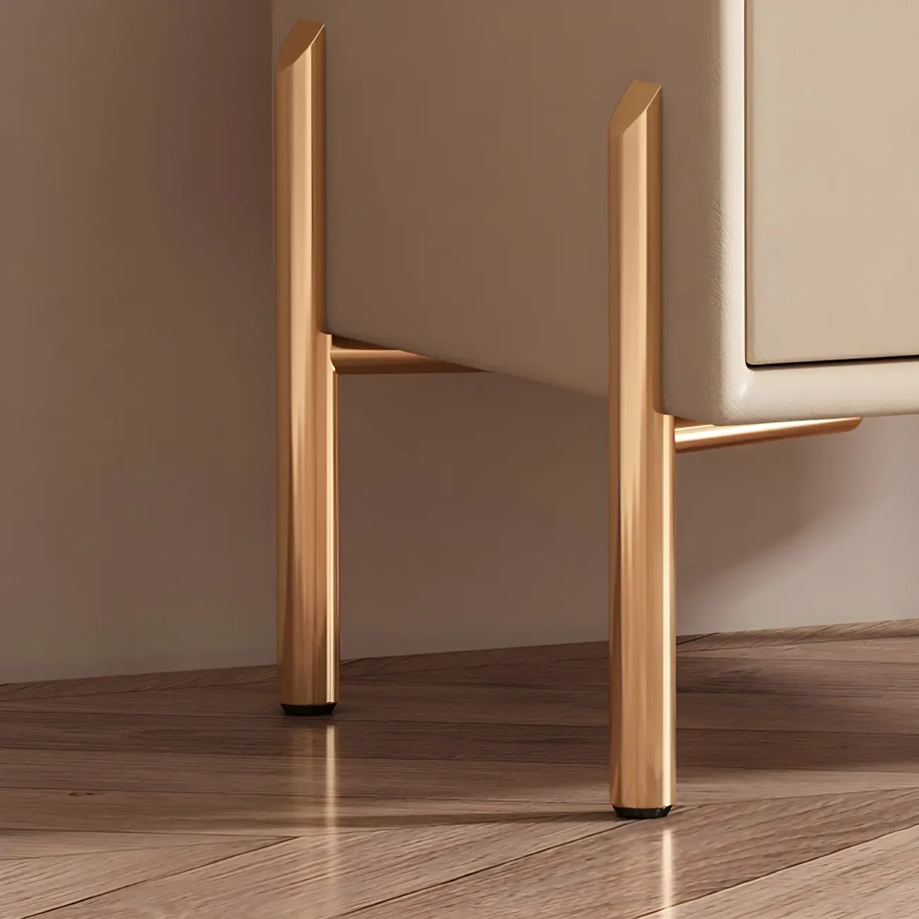 Morandi Short Leather Wood 2 Tiers Nightstand with Legs Image - 23