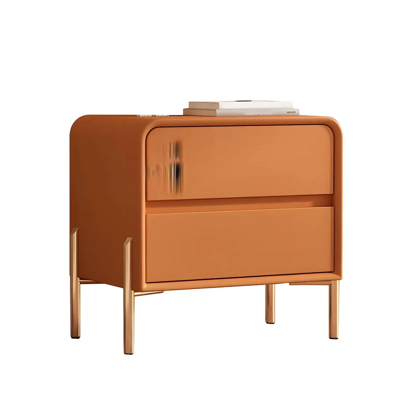 Morandi Short Leather Wood 2 Tiers Nightstand with Legs Image - 24