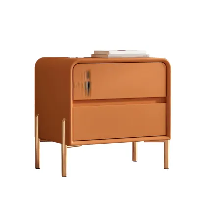 Morandi Short Leather Wood 2 Tiers Nightstand with Legs Image - 24