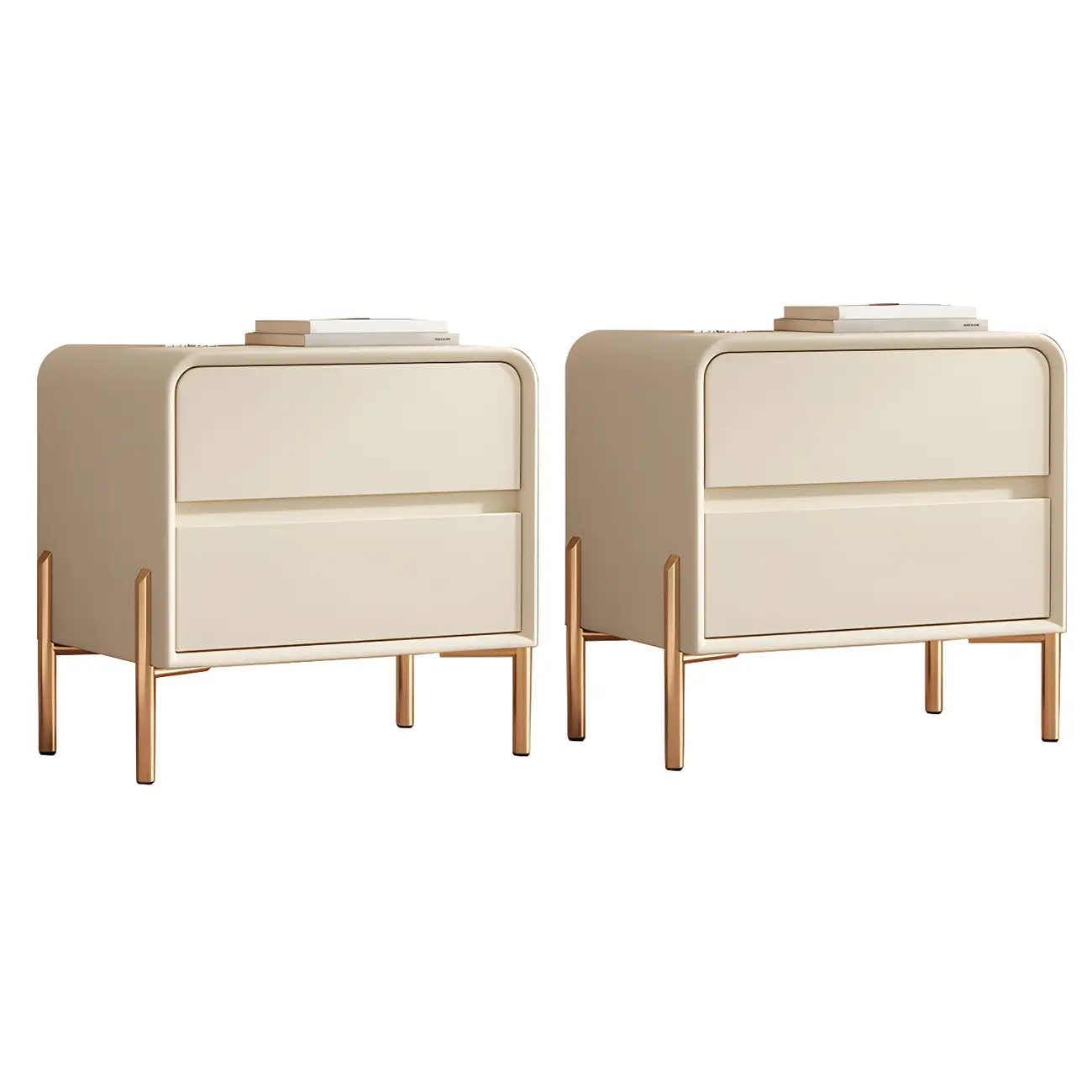 Morandi Short Leather Wood 2 Tiers Nightstand with Legs Image - 25 | homeyfad