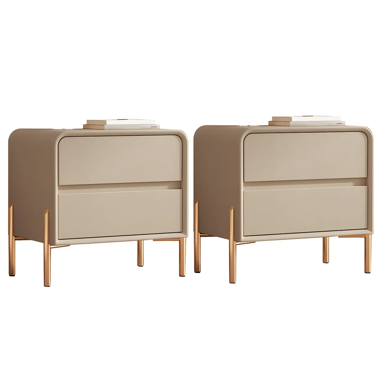 Morandi Short Leather Wood 2 Tiers Nightstand with Legs Image - 26 | homeyfad