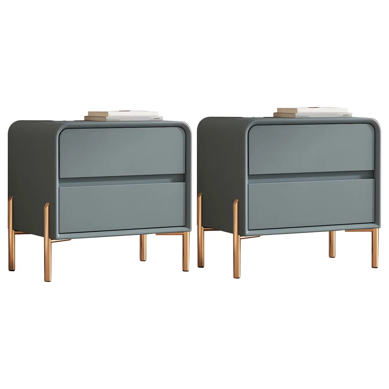 Morandi Short Leather Wood 2 Tiers Nightstand with Legs Image - 27 | homeyfad