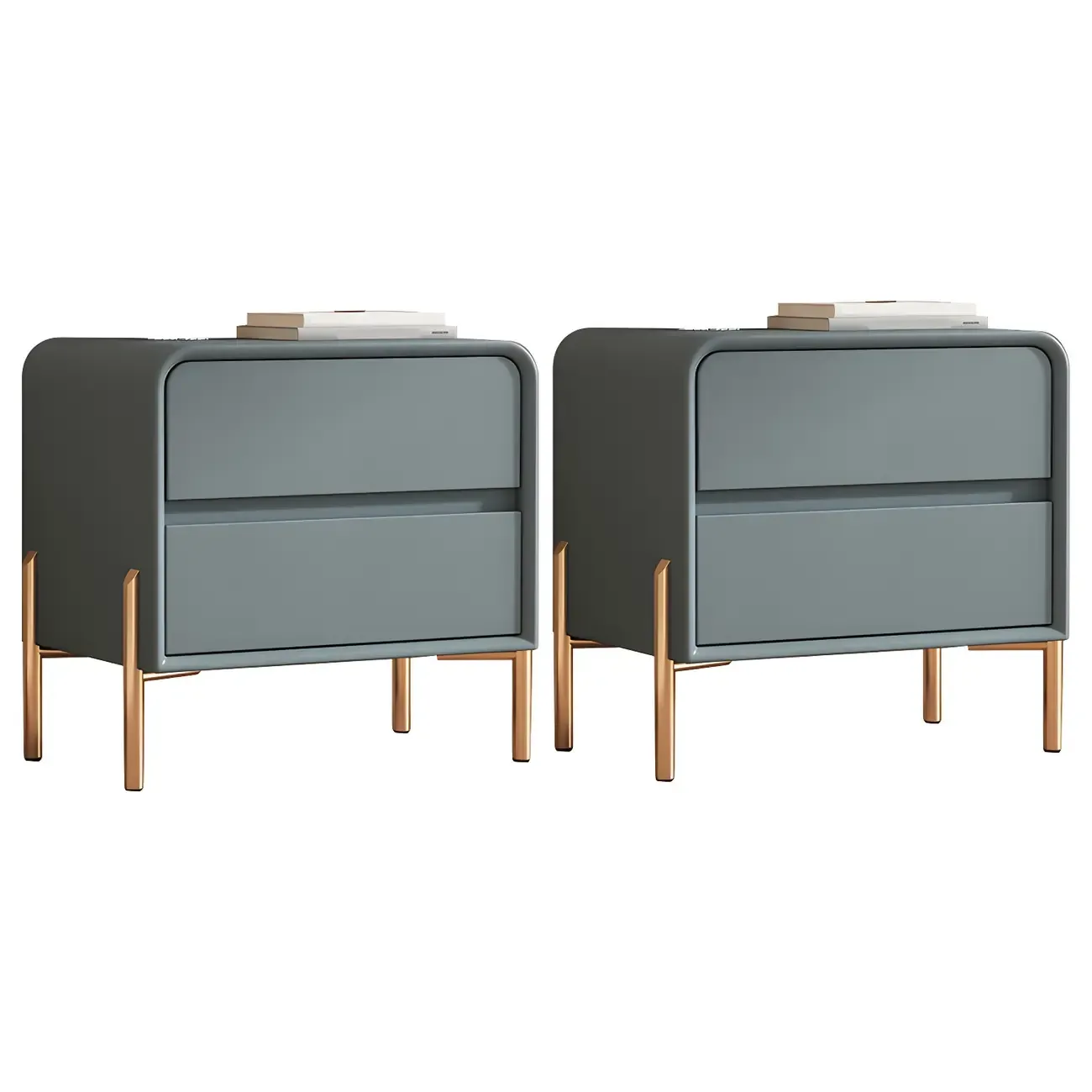 Morandi Short Leather Wood 2 Tiers Nightstand with Legs Image - 27