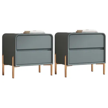 Morandi Short Leather Wood 2 Tiers Nightstand with Legs Image - 27