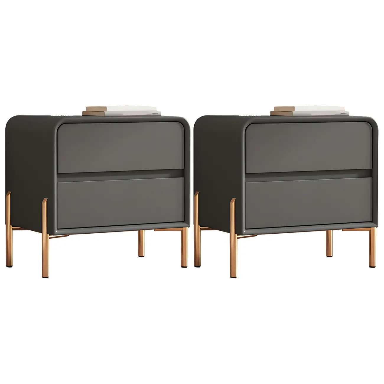 Morandi Short Leather Wood 2 Tiers Nightstand with Legs Image - 28 | homeyfad