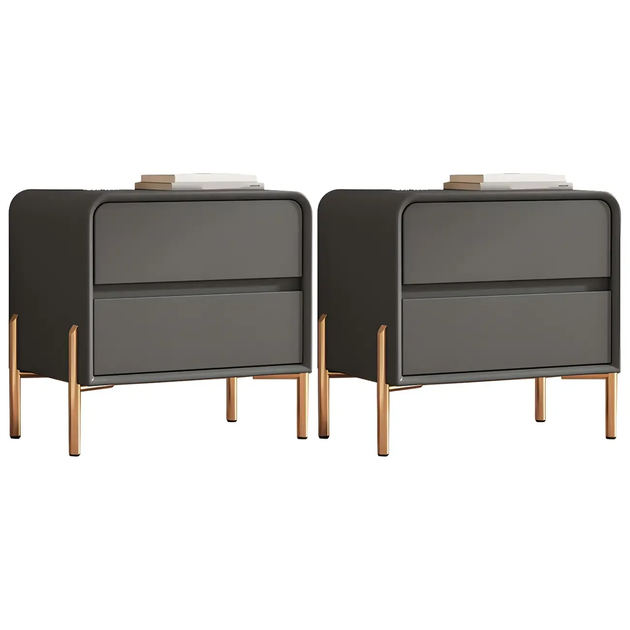 Morandi Short Leather Wood 2 Tiers Nightstand with Legs Image - 28