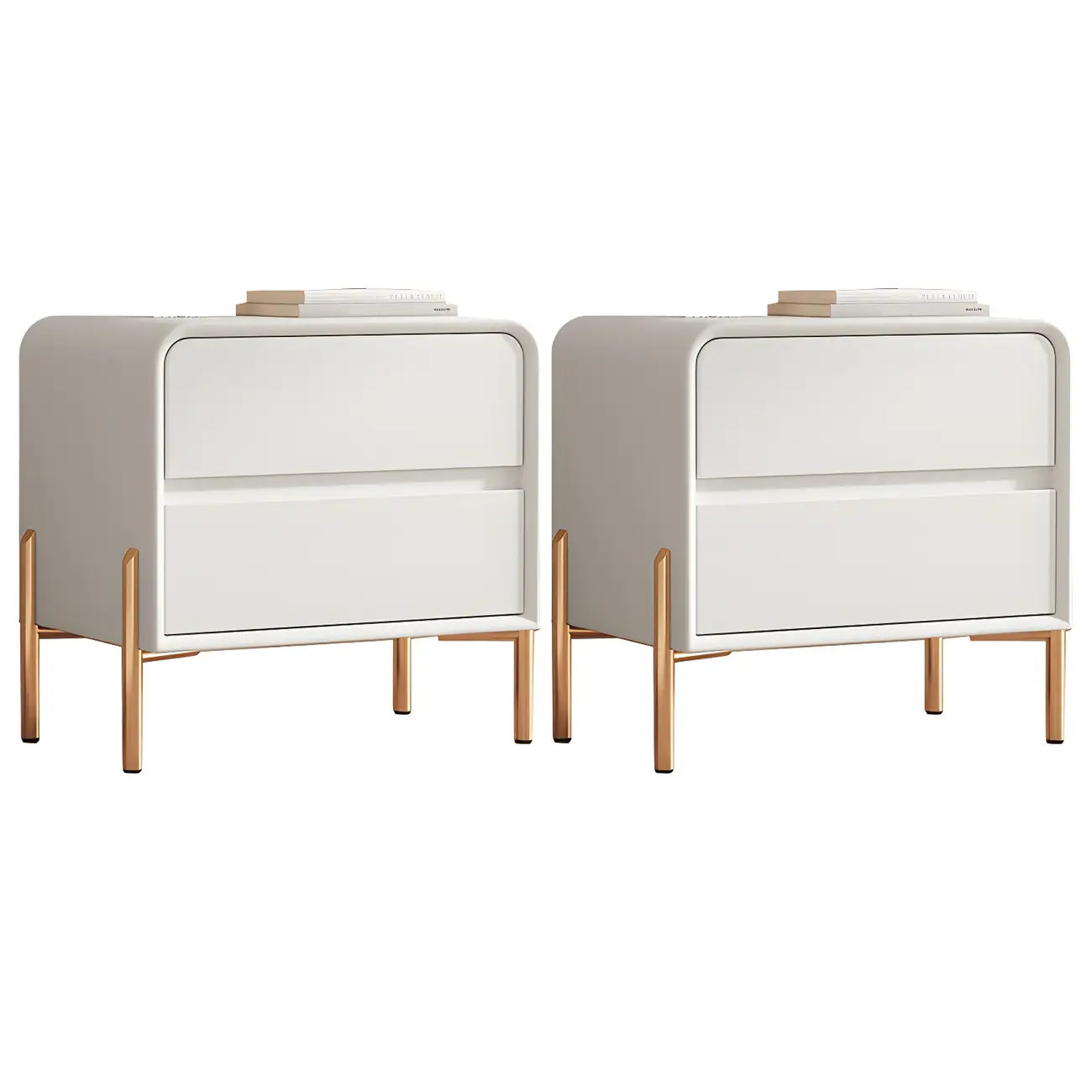 Morandi Short Leather Wood 2 Tiers Nightstand with Legs Image - 29 | homeyfad