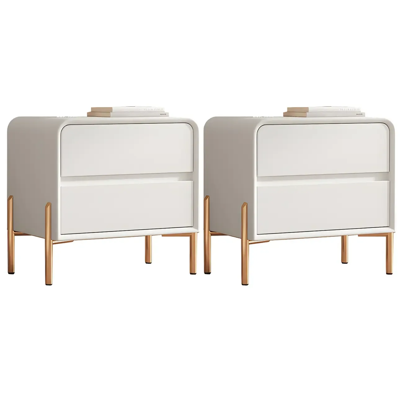 Morandi Short Leather Wood 2 Tiers Nightstand with Legs Image - 29