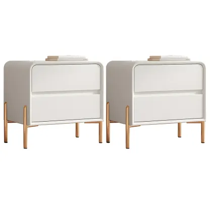 Morandi Short Leather Wood 2 Tiers Nightstand with Legs Image - 29