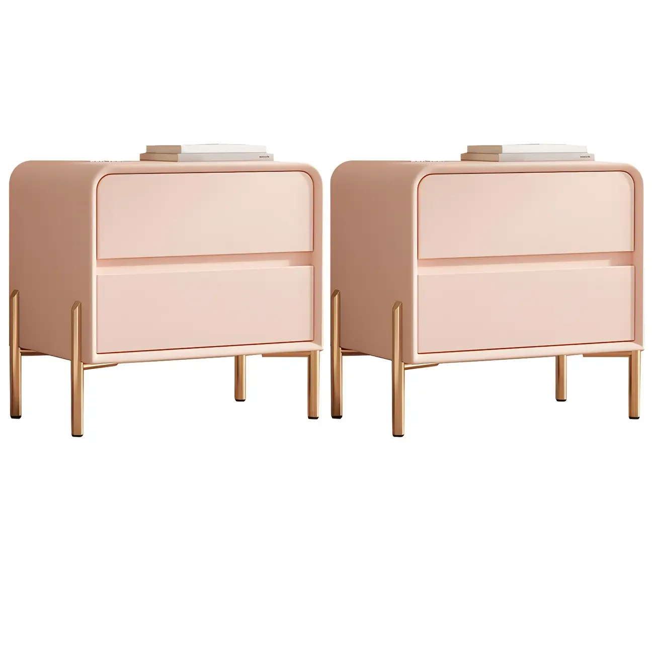 Morandi Short Leather Wood 2 Tiers Nightstand with Legs Image - 30