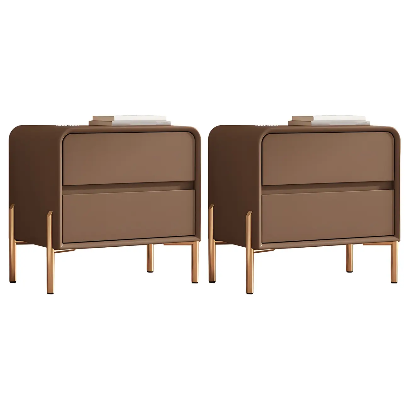 Morandi Short Leather Wood 2 Tiers Nightstand with Legs Image - 31 | homeyfad