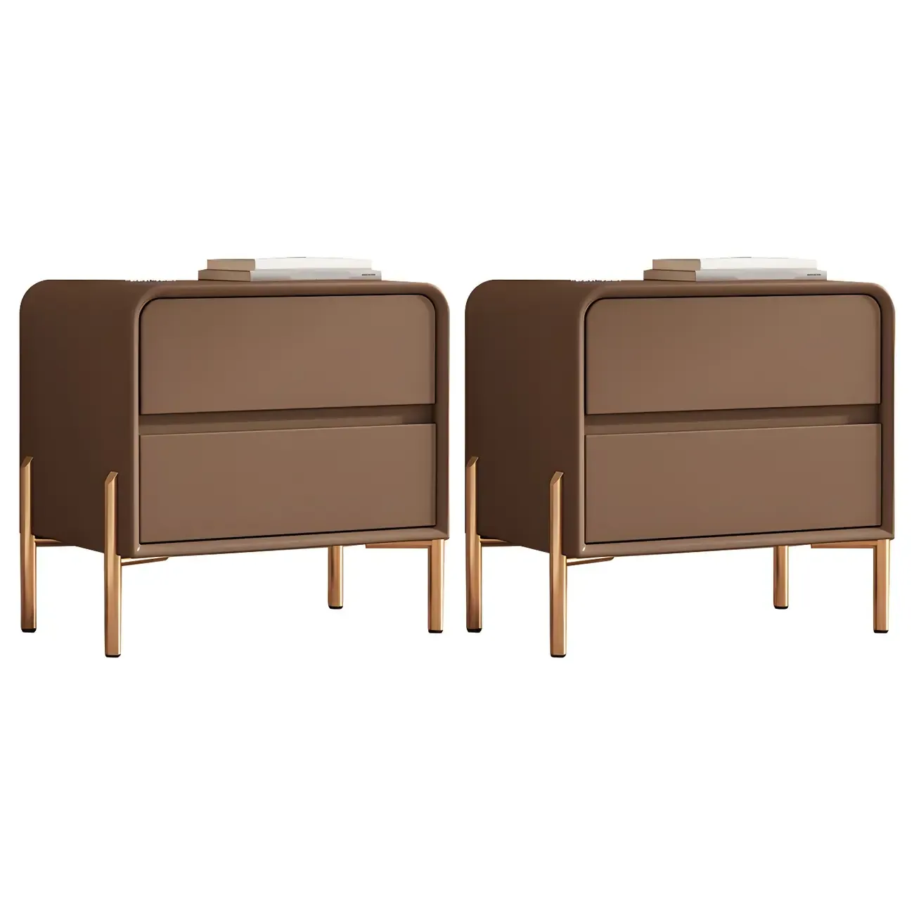 Morandi Short Leather Wood 2 Tiers Nightstand with Legs Image - 31