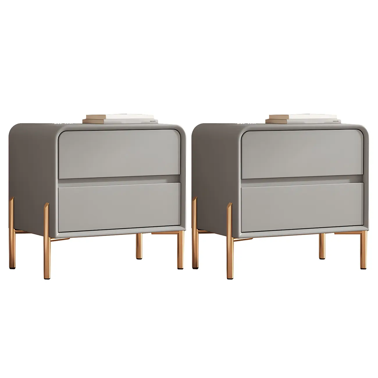 Morandi Short Leather Wood 2 Tiers Nightstand with Legs Image - 32 | homeyfad