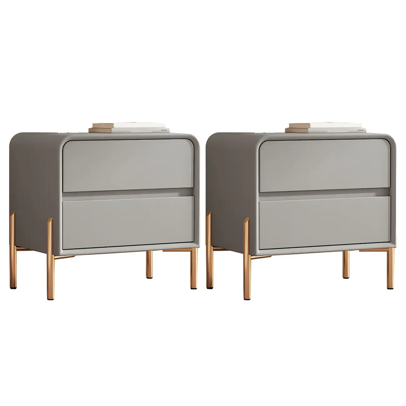 Morandi Short Leather Wood 2 Tiers Nightstand with Legs Image - 32