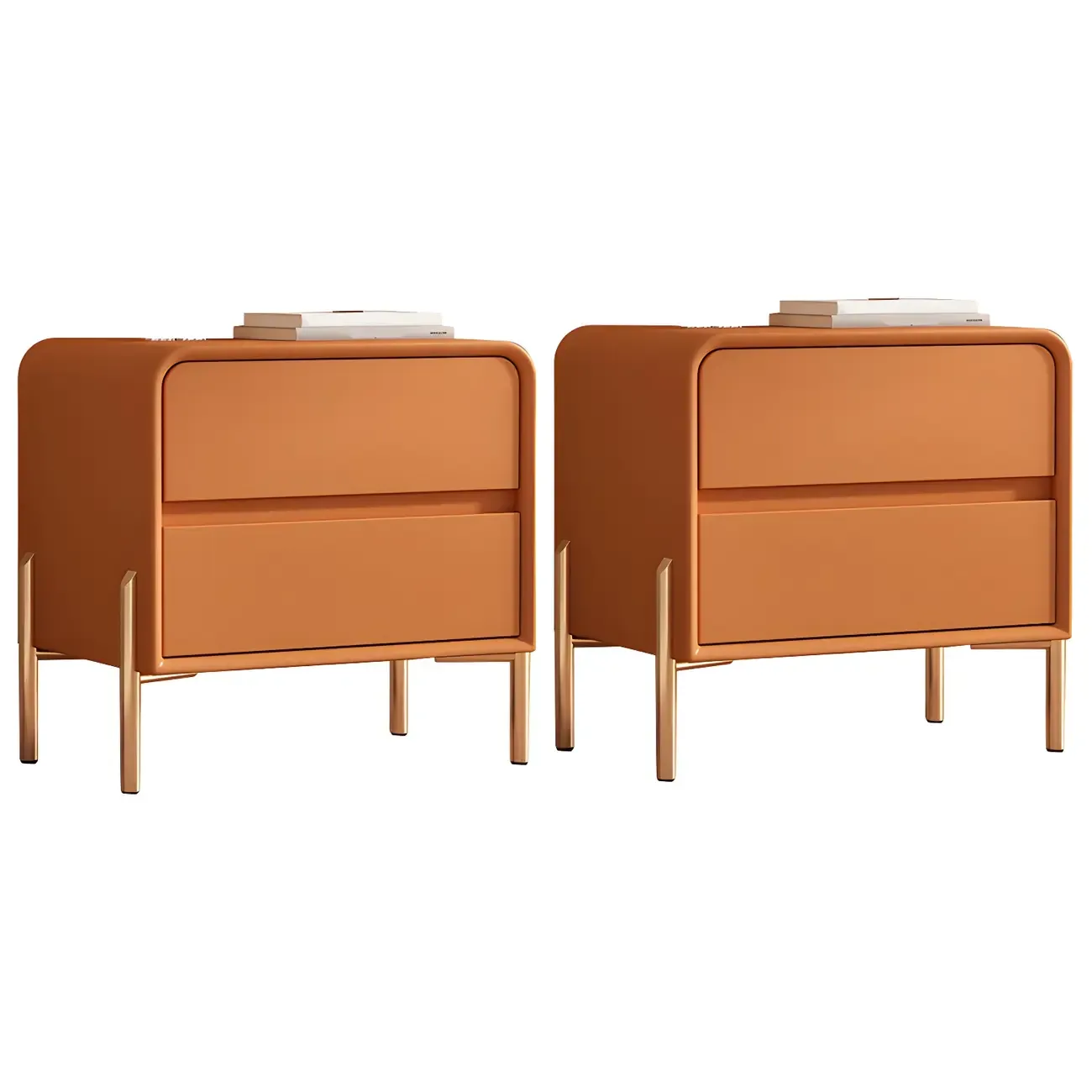 Morandi Short Leather Wood 2 Tiers Nightstand with Legs Image - 33