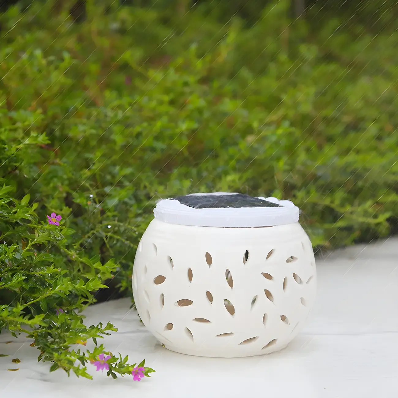 Solar White Ceramic Decorative Post Cap Light Image - 2