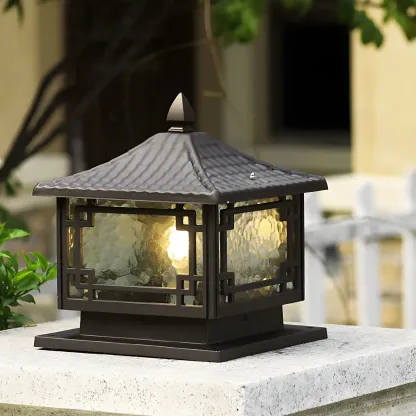 Traditional Square Metal Outdoor Solar Post Light Image - 1