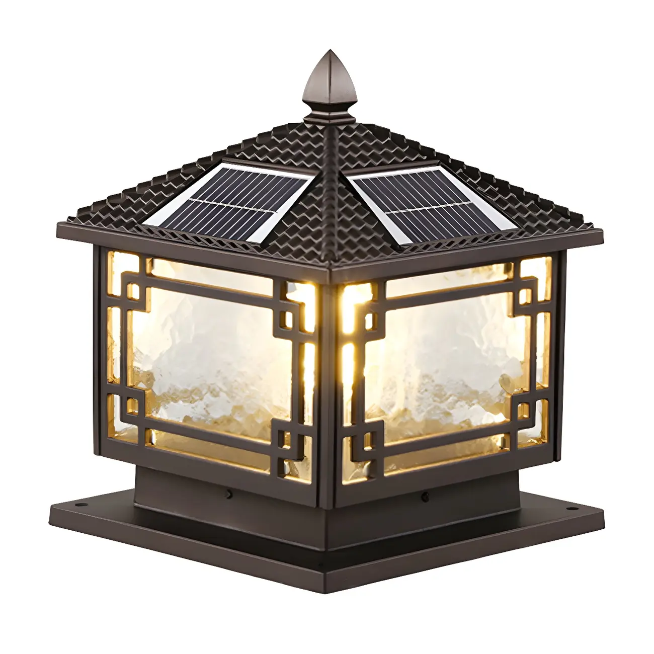 Traditional Square Metal Outdoor Solar Post Light Image - 6 | homeyfad