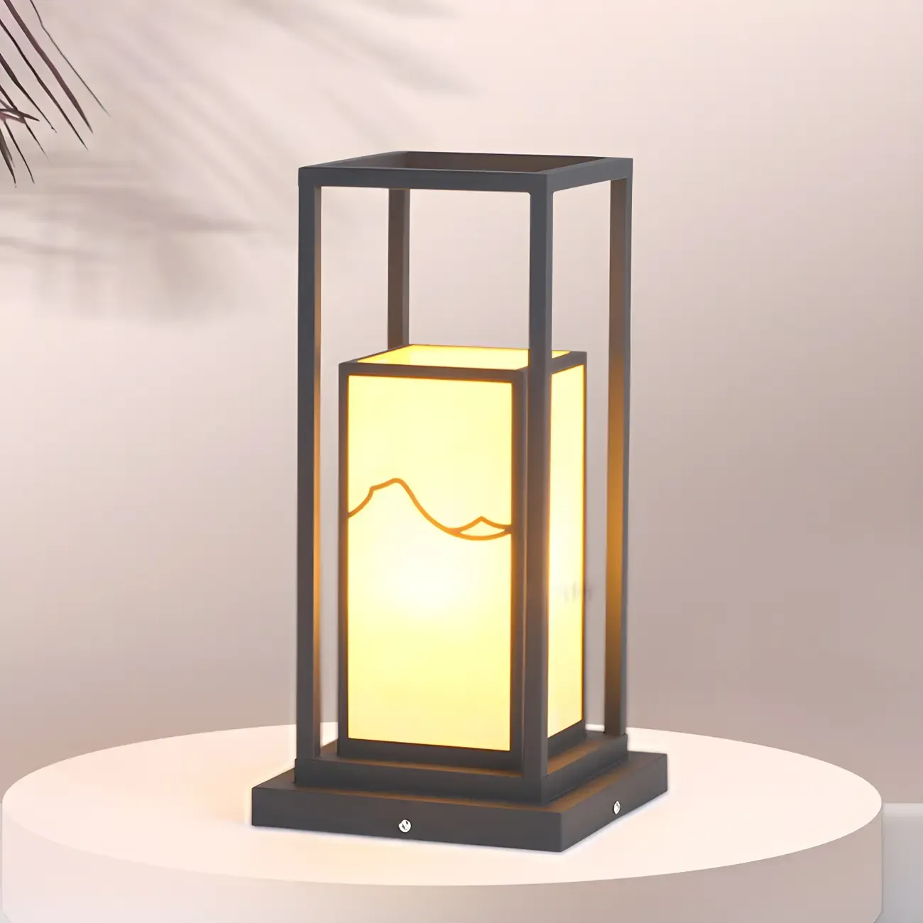 Black Metal Glass Geometric Post Cap Light Image - 1