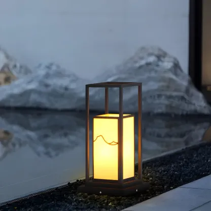 Black Metal Glass Geometric Post Cap Light Image - 2