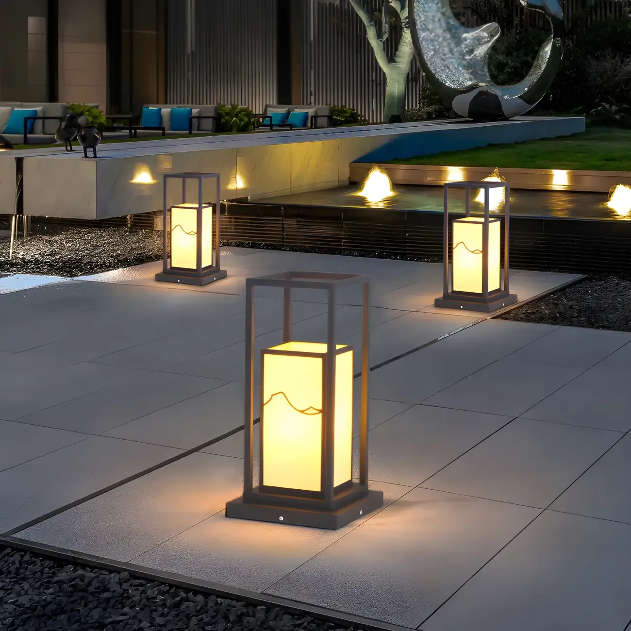 Black Metal Glass Geometric Post Cap Light Image - 3