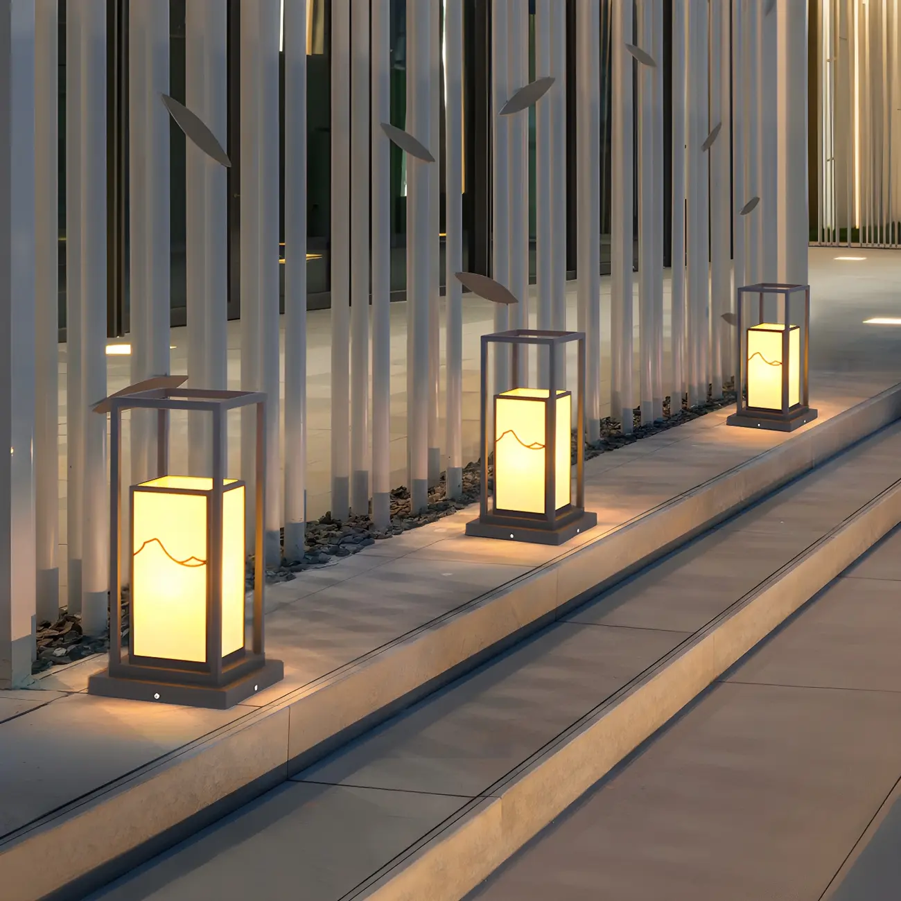 Black Metal Glass Geometric Post Cap Light Image - 4 | homeyfad