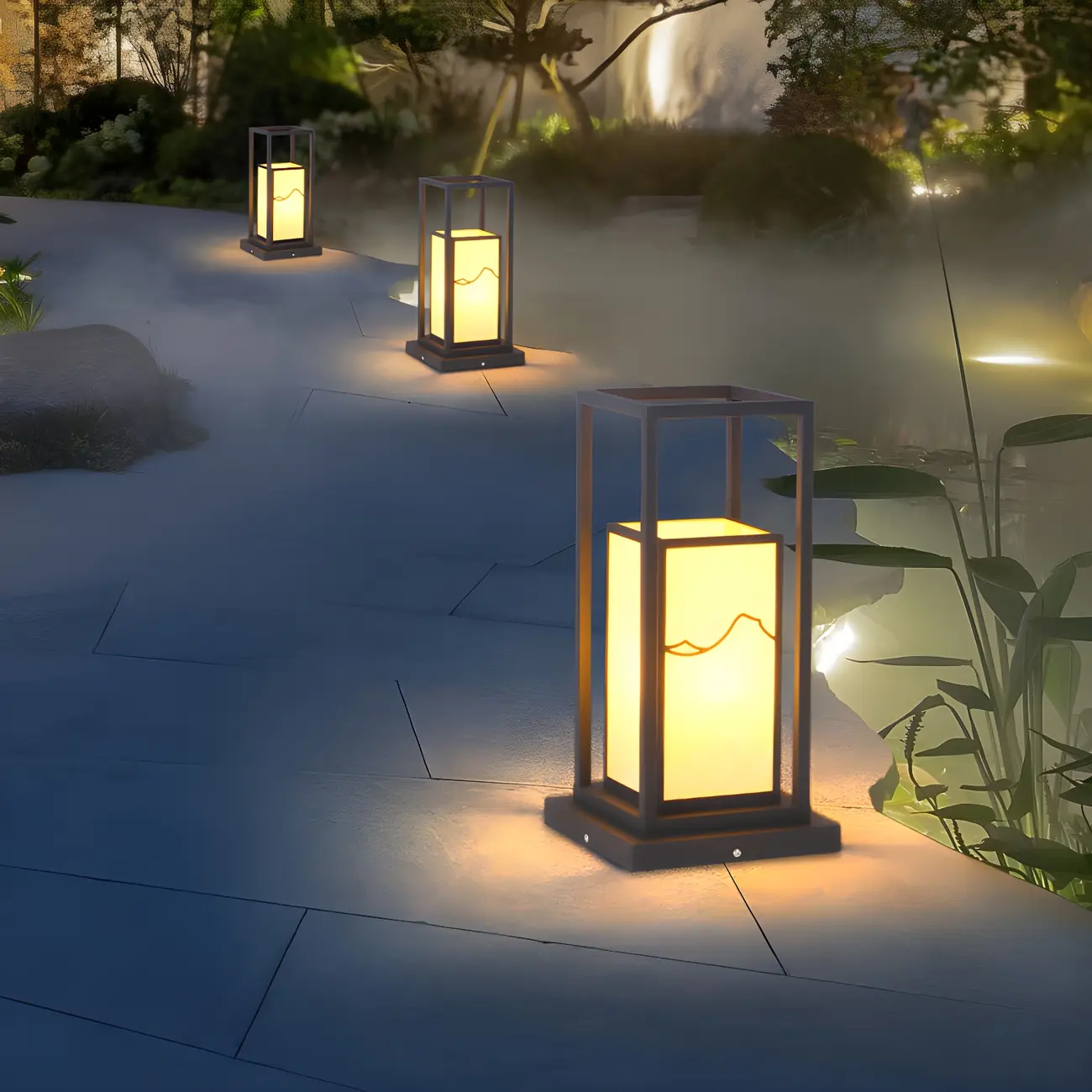 Black Metal Glass Geometric Post Cap Light Image - 5 | homeyfad