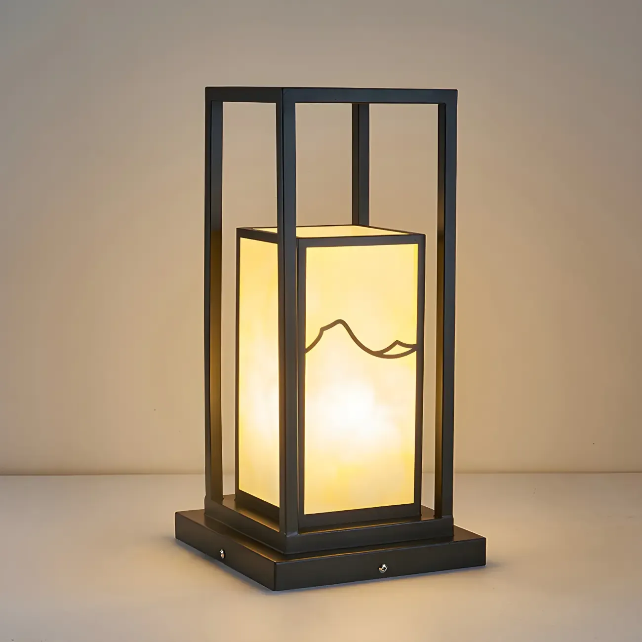 Black Metal Glass Geometric Post Cap Light Image - 7