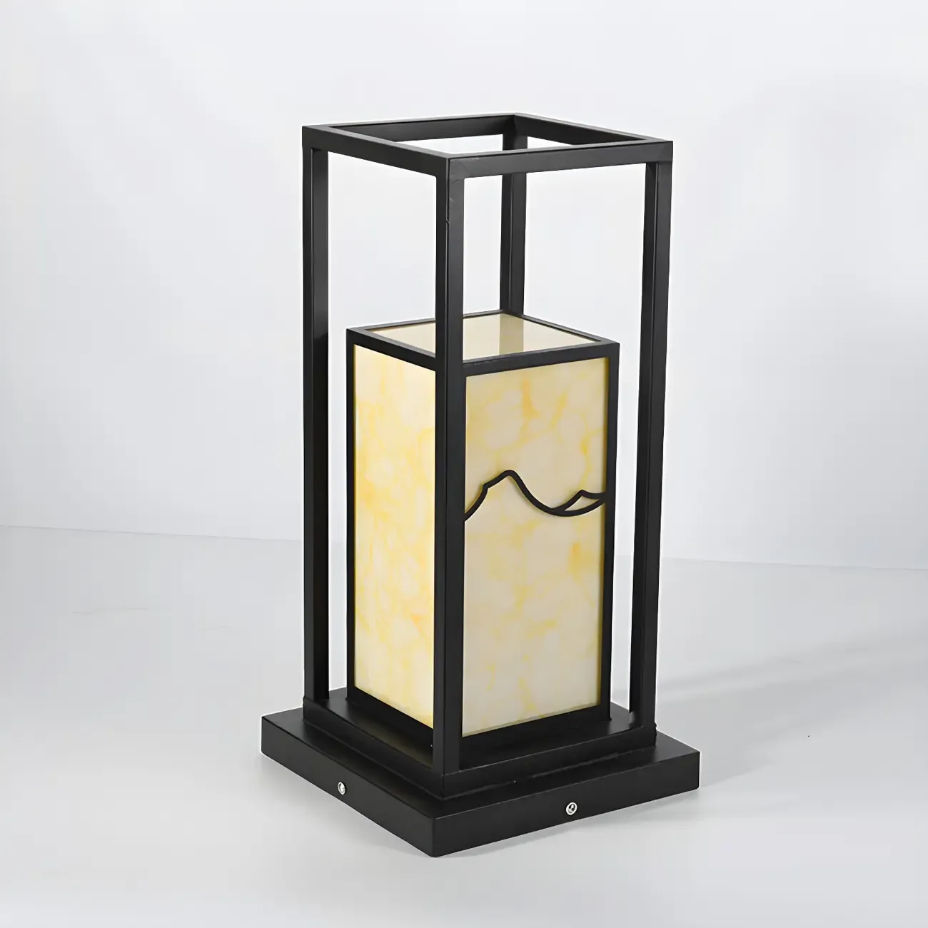 Black Metal Glass Geometric Post Cap Light Image - 8