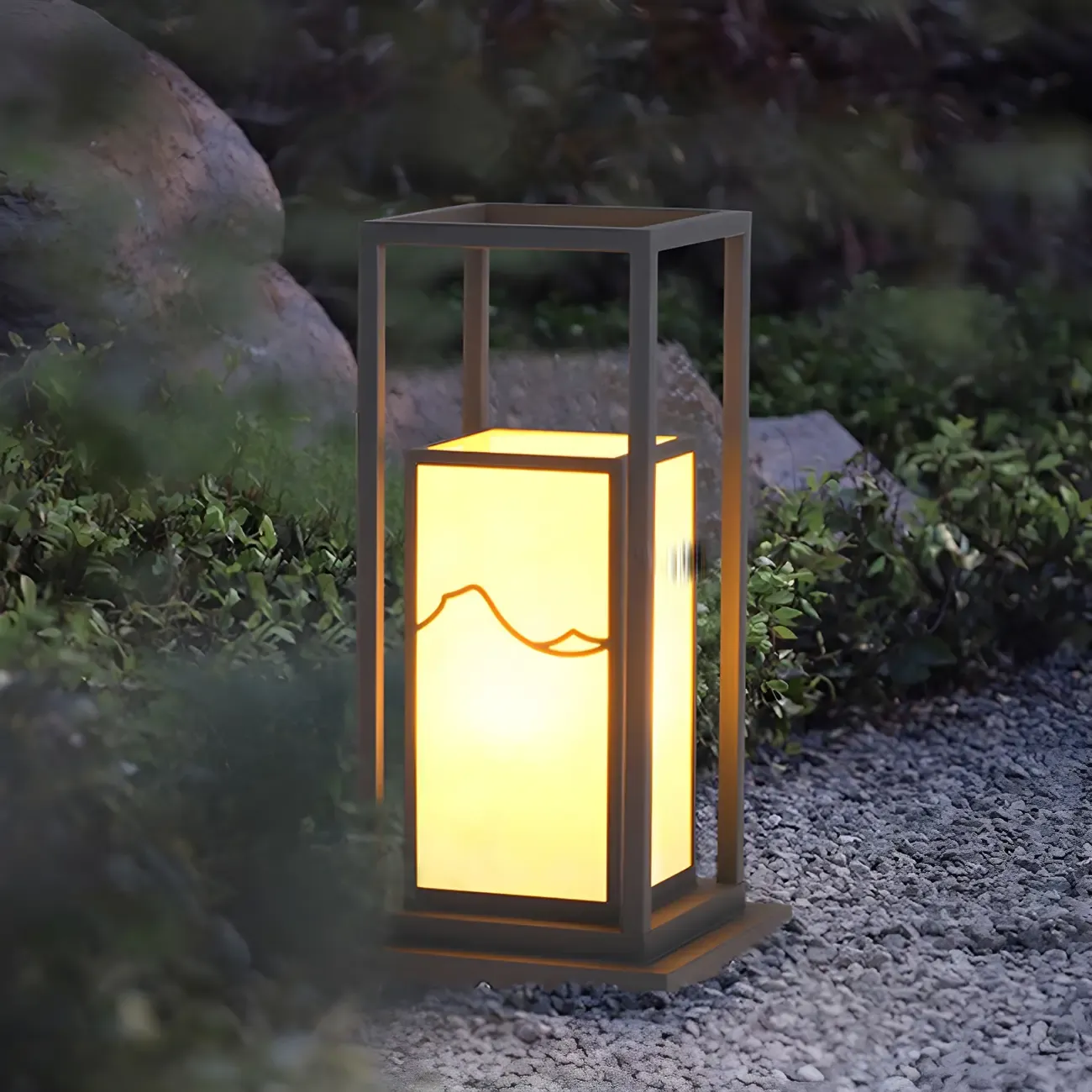 Black Metal Glass Geometric Post Cap Light Image - 9