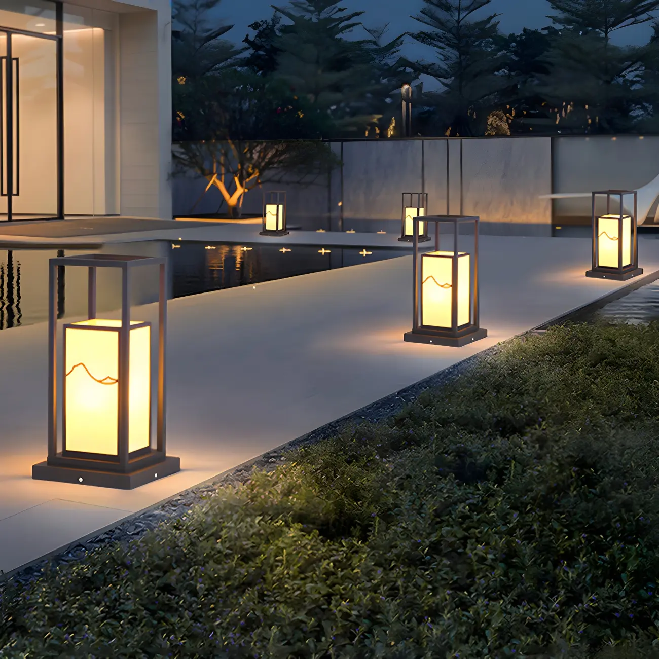 Black Metal Glass Geometric Post Cap Light Image - 10 | homeyfad