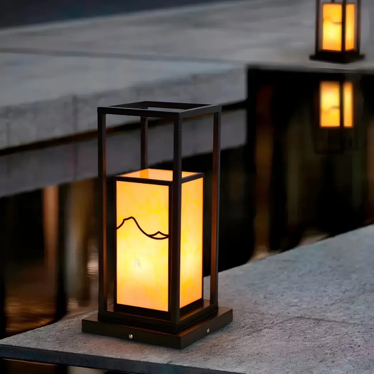 Black Metal Glass Geometric Post Cap Light Image - 11