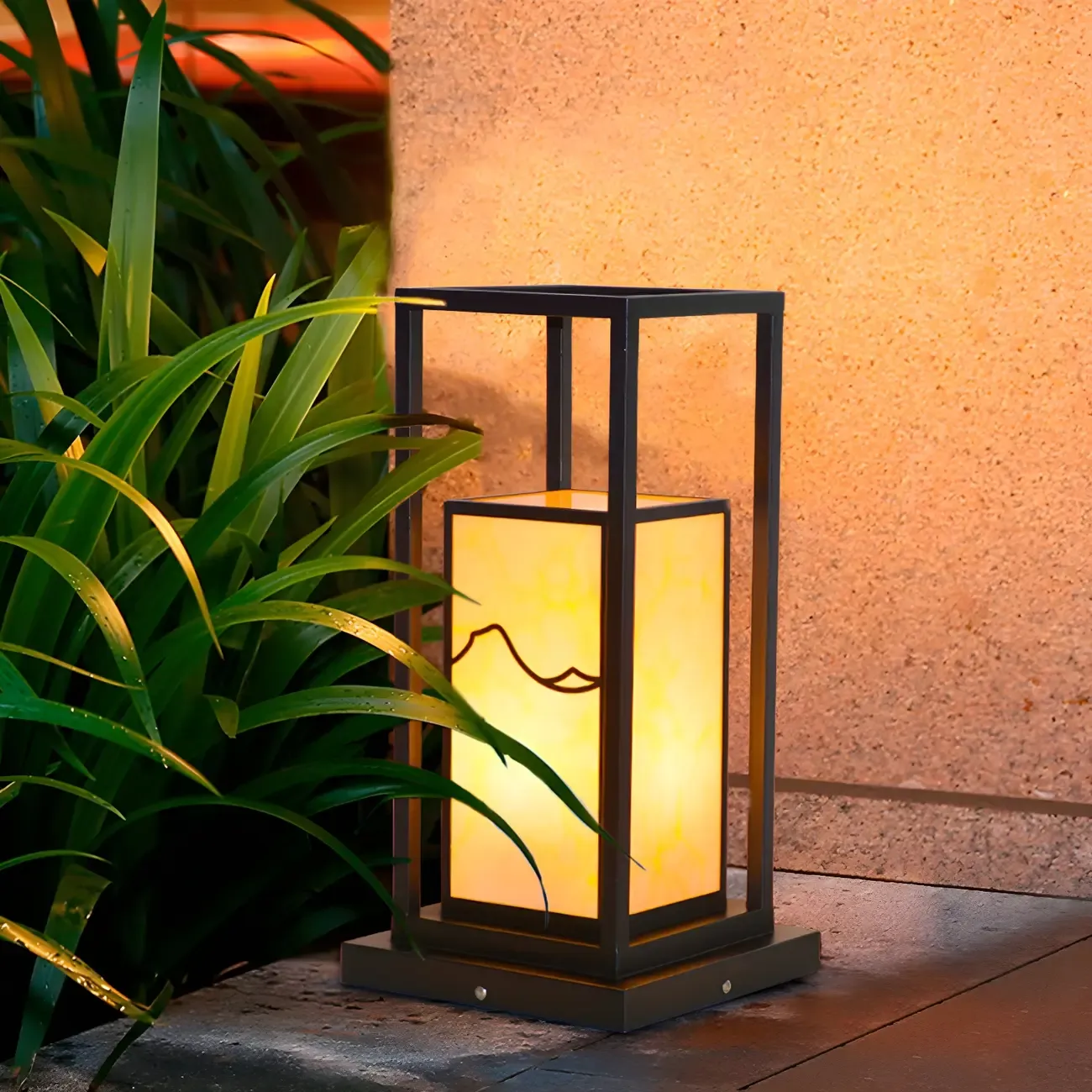 Black Metal Glass Geometric Post Cap Light Image - 12