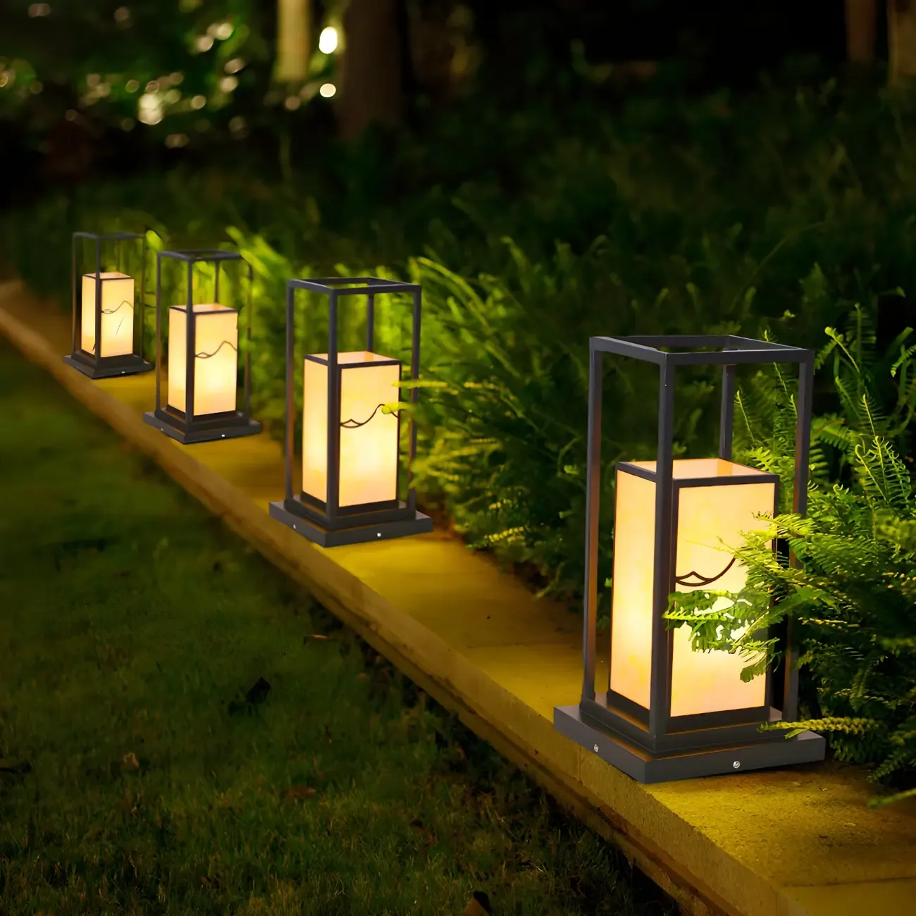 Black Metal Glass Geometric Post Cap Light Image - 14