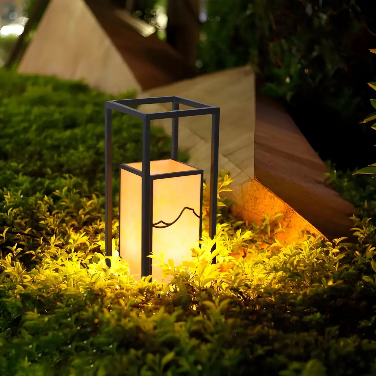 Black Metal Glass Geometric Post Cap Light Image - 15