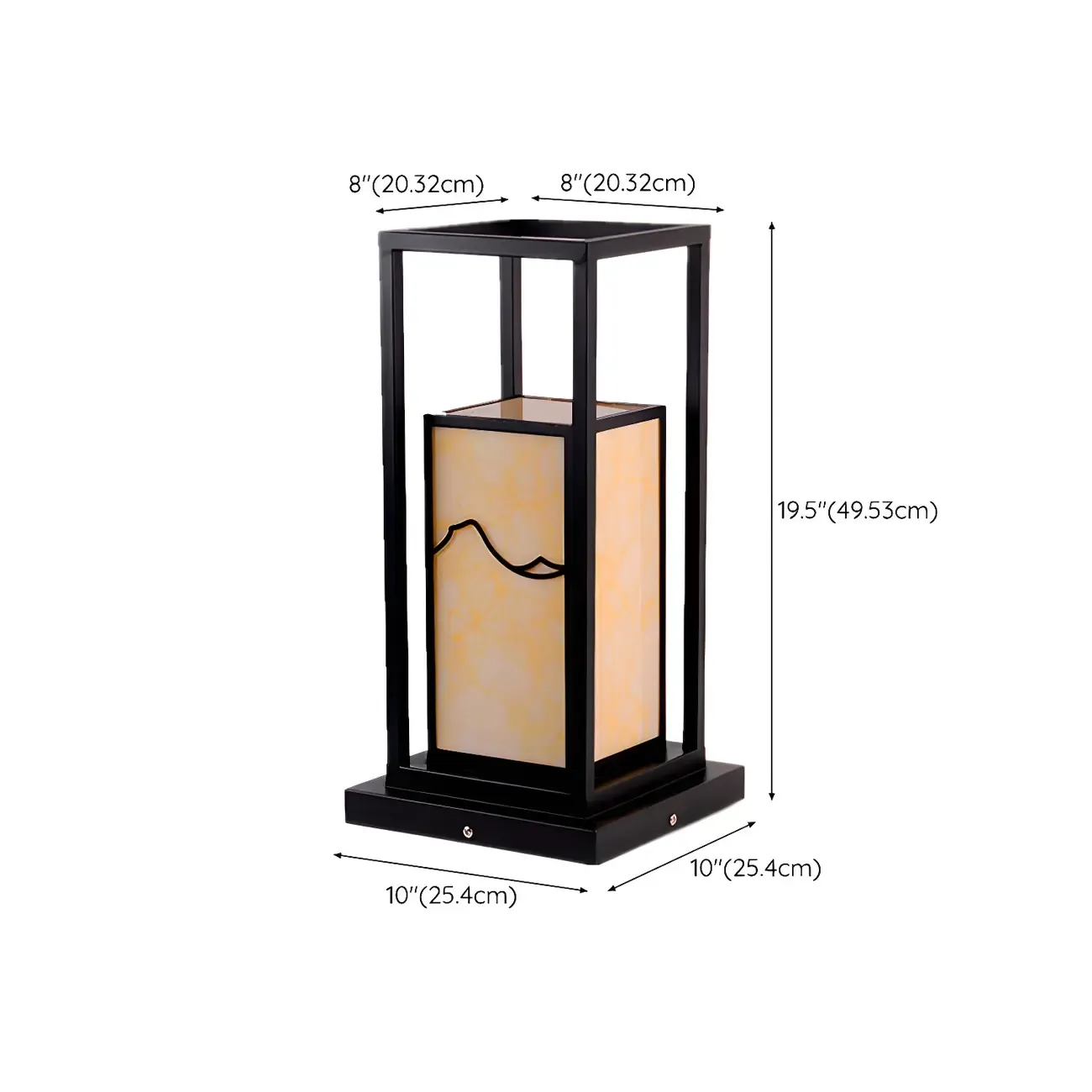 Black Metal Glass Geometric Post Cap Light #size