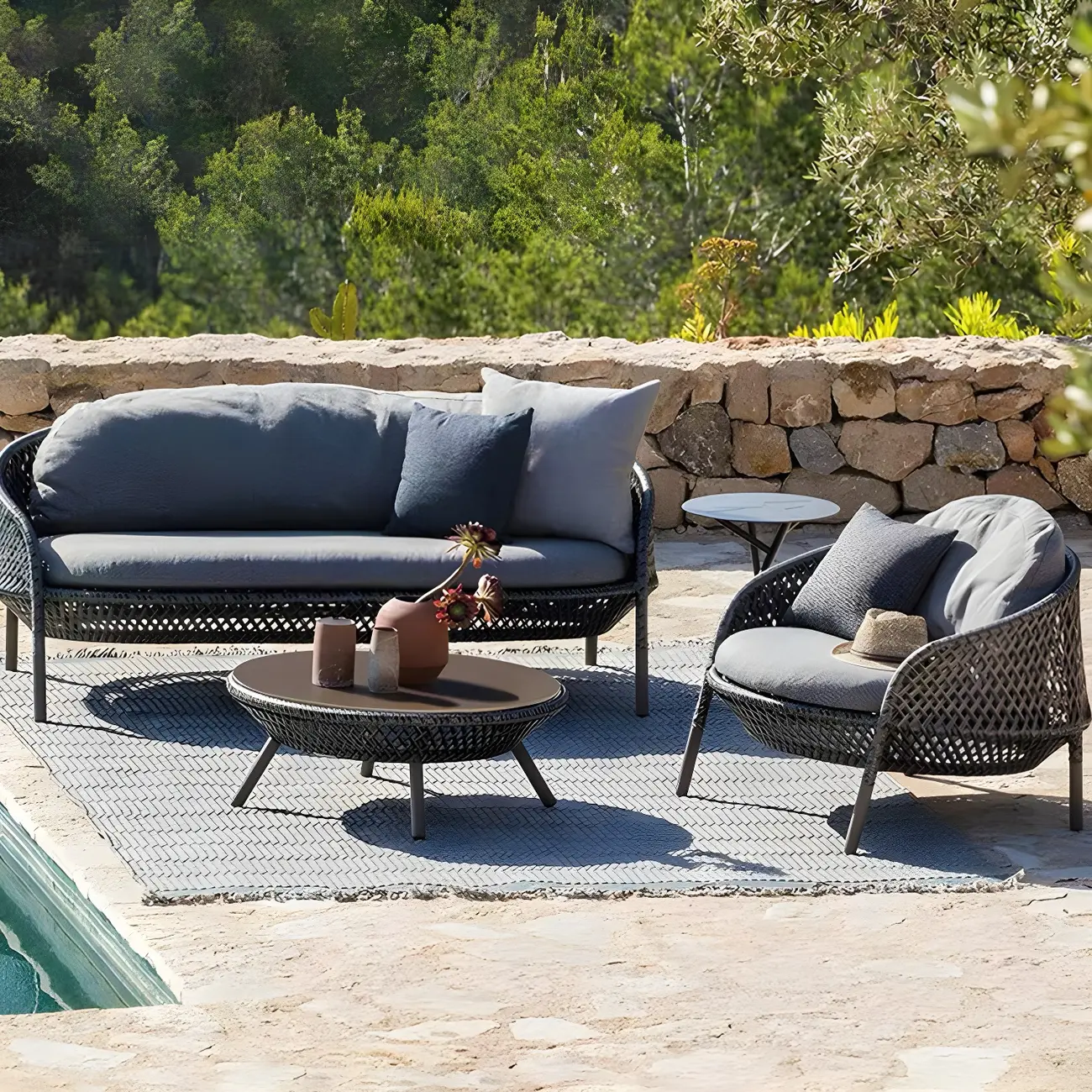 Gray Cushion Patio Sofa Tropical Metal Frame Outdoor Patio Sofa with Pillows Image - 1 | homeyfad