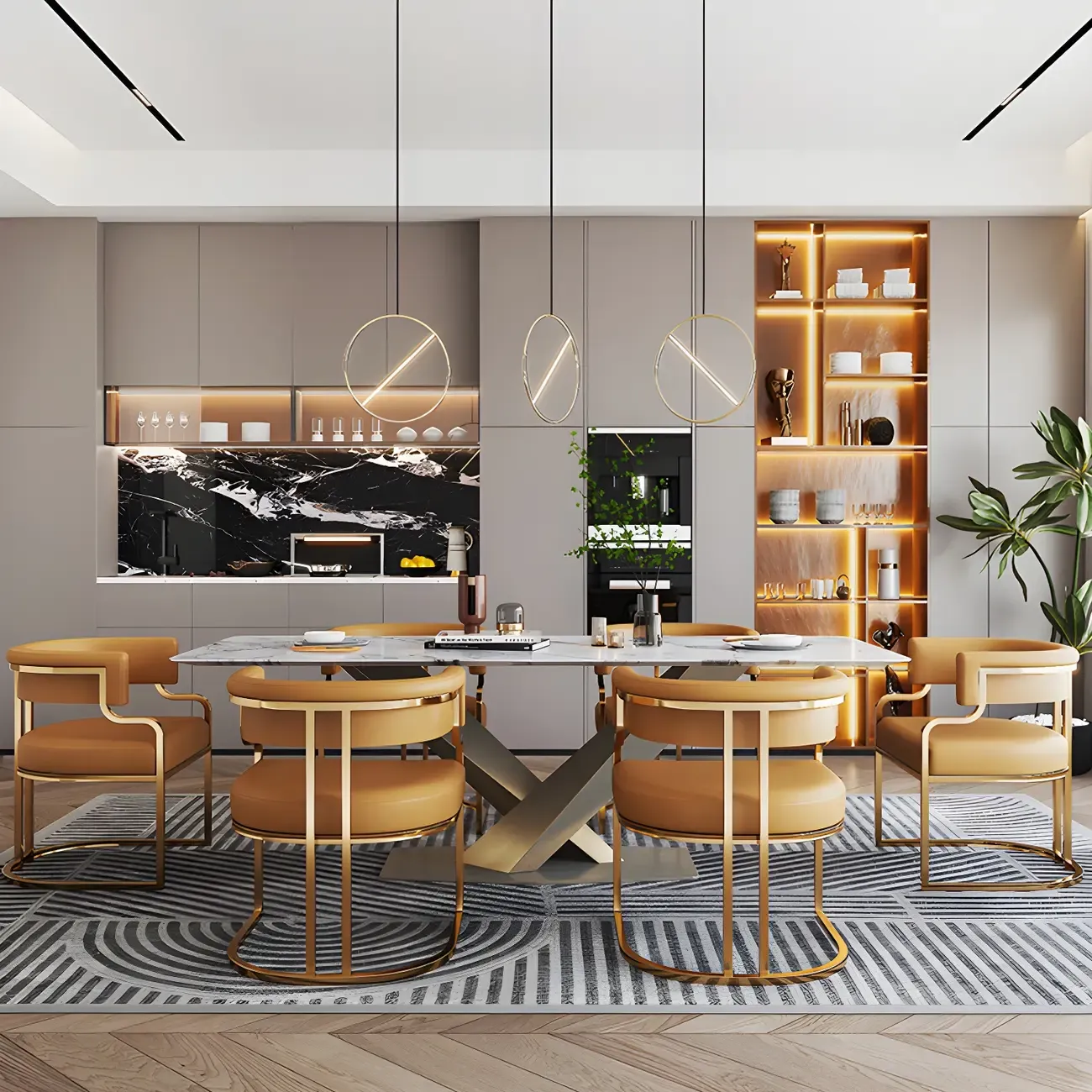 Glam Gold Frame Faux Leather Dining Chair Image - 3