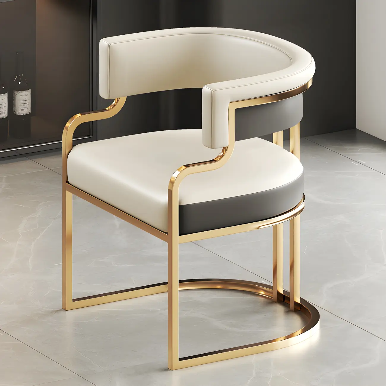 Glam Faux Leather Dining Chair with Gold Frame and Open Back Image - 1 | homeyfad