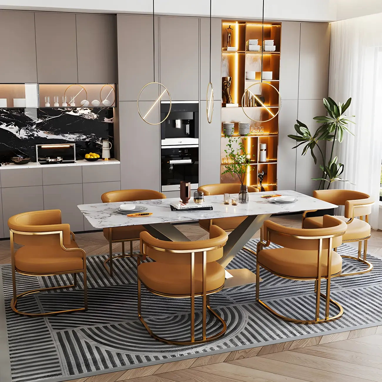 Glam Gold Frame Faux Leather Dining Chair Image - 5